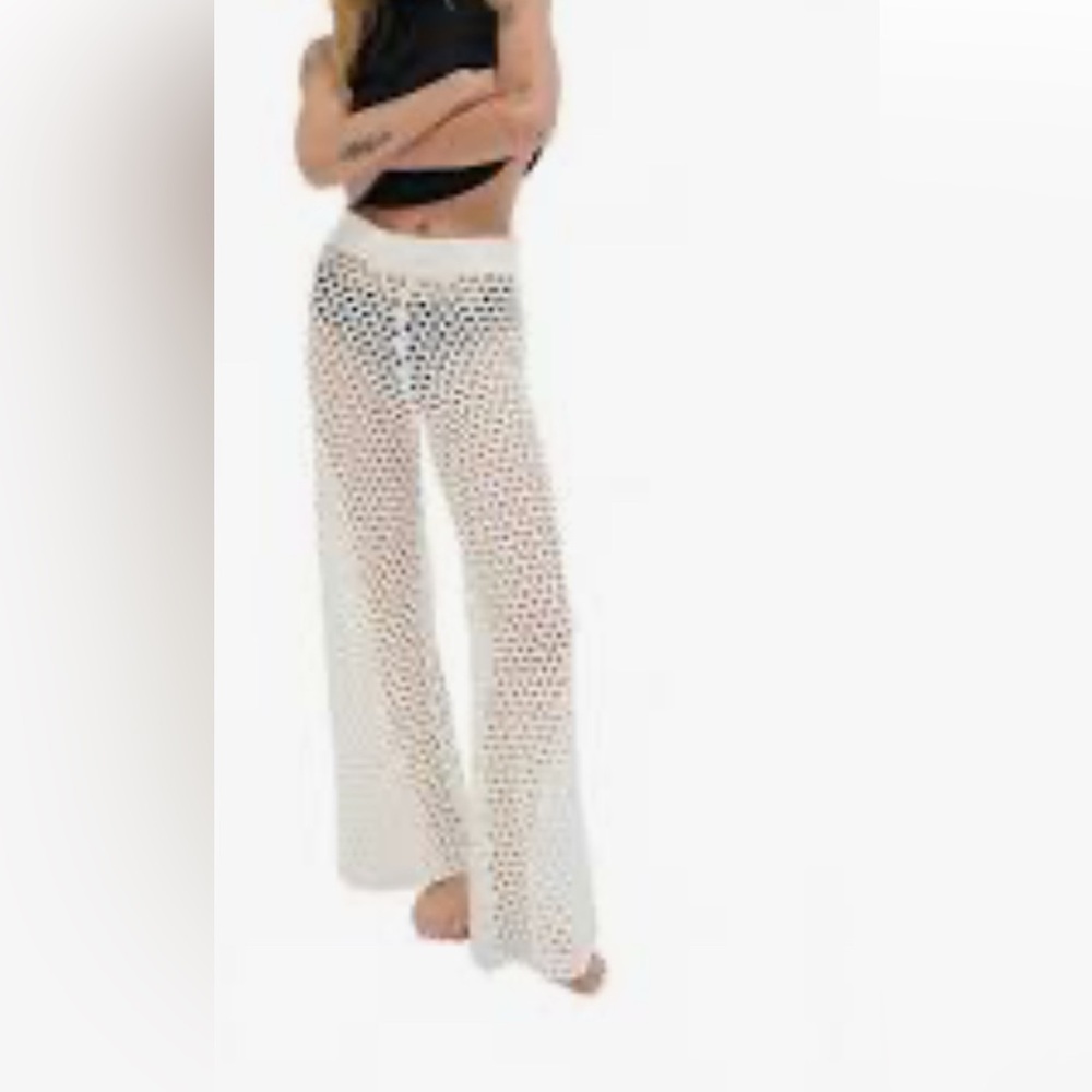 LNA Clothing White Crochet Knit Beach Cover-Up Pants – Size M – NEW
